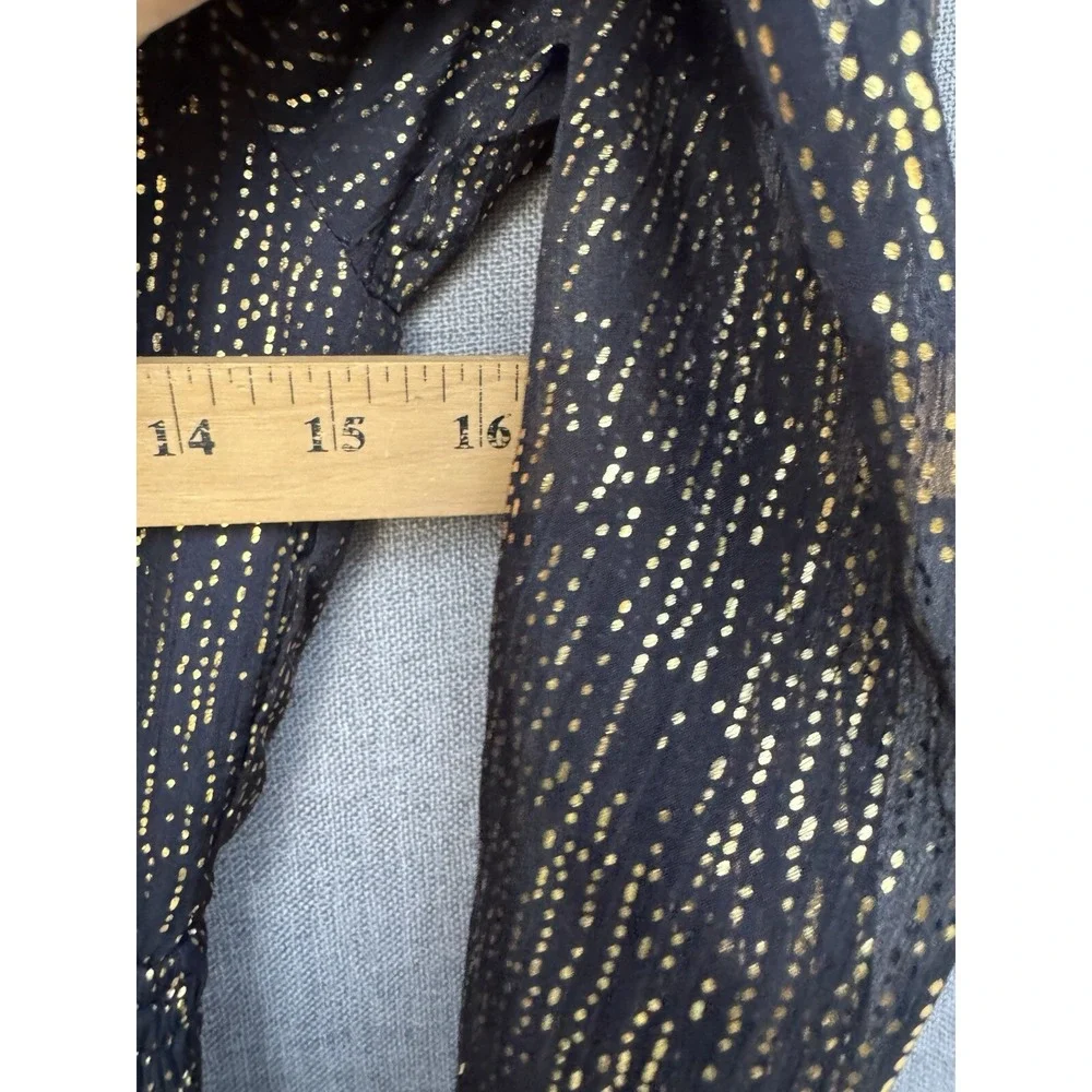 Aqua Metallic Puff Sleeve Mini Dress Small Navy Blue Gold Dot NYE Smocked - Picture 4 of 8